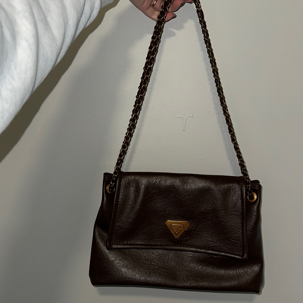 Brown Leather Chain Shoulder Bag